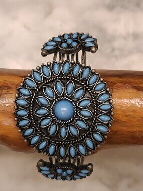Marked Nancy and Rise faux turquoise cuff bangle bracelet Boho southwest Vintage